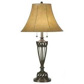 Bronze Cage Faux Leather Shade Table Lamp