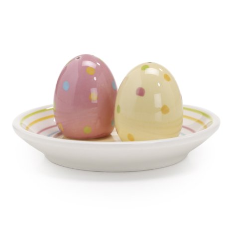 Chicken Egg Salt & Pepper Pots with Saucer