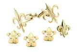 Yellow gold plated fleur de lis cufflinks and shirt stud formal set with presentation box. Made in the U.S.A