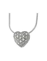 CleverEves 14K White Gold Diamond Heart Pendant Slide On Chain 7