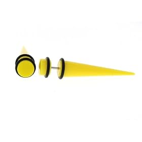 Fake Acrylic Taper - Yellow - 16g Wire Stud - 0 Gauge - 47.5mm Length - Sold as a Pair