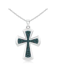 Round Enhanced Blue Diamond Fashion Cross Pendant