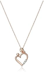 10k Pink Gold Diamond Mom and Child 3-Stone Heart Pendant Necklace (0.06 cttw, I-J Color, I2-I3 Clarity), 18"