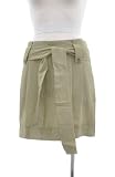Image of See By Chloe Khaki Gabardine Linen Belted Roll-Down Skirt 8