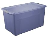 Sterilite 19481004 45-Gallon Latch Tote with Titanium Latches and Black Wheels, Lapis, 4-Pack