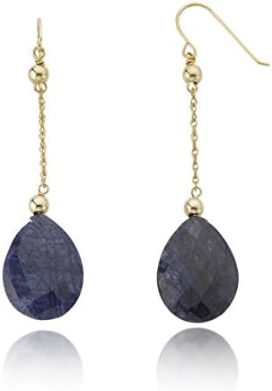 14k Yellow Gold 16x12mm Pear Shape Blue Sapphire Drop Earring