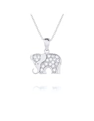 Rhodium Plated 925 Sterling Silver Cubic Zircona Elephant Pendant Necklace