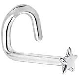Solid 14KT White Gold Star Left Nostril Screw- 18 Gauge