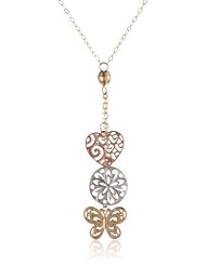 Duragold 14k Gold Tri-Color Heart, Butterfly, and Disc Lariat Necklace, 17"