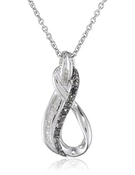 Sterling Silver and Black and White Diamond Twist Pendant Necklace (1/10 Cttw, I-J Color, I2-I3 Clarity), 18"