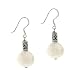 Iridescent Genuine Freshwater Cultured White Coin Pearl Sterling Silver Bali Bead Round Dangle Hook Earrings