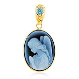14K Yellow Gold Angel Blue Topaz December Blue Topaz Cameo Pendant