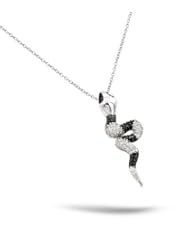 Sterling Silver Rhodium Plated Black And Clear Cz Snake Necklace 16 Inch Plus 1 Inch Chain