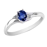 Blue Sapphire Ring with Diamonds in 10K White Gold