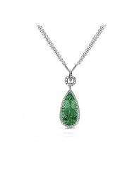 2.98Ct Pear Cut Emerald & Diamond Accented Pendant 14K Gold
