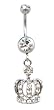 Stainless Steel Belly Ring with Clear Crystals and Crown Dangling