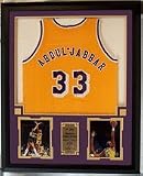 Kareem Abdul Jabbar Autographed Los Angeles Lakers Home Jersey Including Two 8" x 10" Photograph and Jersey in a 36" x 44" Deluxe Frame Shadow Box