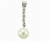 Ladies 0.08ct Diamond and 7mm White Pearl Four Stone Pendant