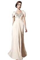 Hot Sale CharliesBridal Beige V-Neck Floor Length Formal Dress with Cap Sleeve - S(2-4) - Beige