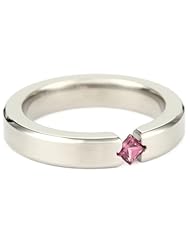 Womens Grey Titanium Princess-Cut Rhodolite Garnet Ring