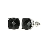 Sterling Silver 8mm Black Onyx Checkerboard Cushion Earring Studs