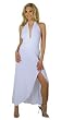 Sophisticated Long Evening Club Cocktail Halter Dress with Draped Hem from Hot Fash Dresses - EMPRESS White