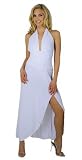 Sophisticated Long Evening Club Cocktail Halter Dress with Draped Hem from Hot Fash Dresses - EMPRESS White
