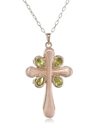 Genuine Peridot Cross Pendant Necklace, 18"