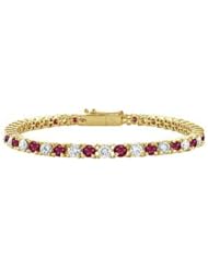 Ruby and Diamond Tennis Bracelet 18K Yellow Gold 1.50 CT TGW