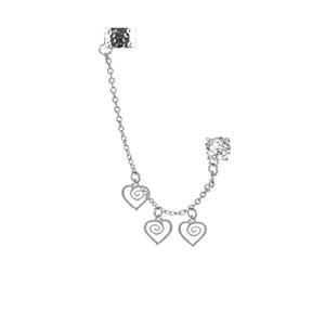 Cuff Earrings with Hearts, Stainless Steel Ear Cuffs Heart Chain Dangle, Cartilage Earrings - 1 Piece