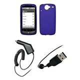 Premium Purple Soft Silicone Gel Skin Cover Case + Rapid Car Charger + USB Data Sync Charge Cable for HTC Google Nexus One [Accessory Export Packaging]