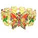 Multi Color Austrian Rhinestone Orange Color Butterfly Gold Tone Stretch Bracelet