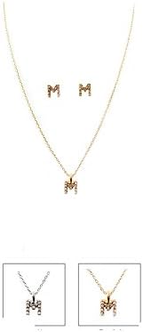 Women's Fashion Wedding Party Letter M Necklace torque pendant and Earring Set Gold