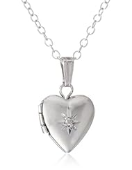 Childrens and Babys Sterling Silver Diamond Heart Locket Necklace, 13"