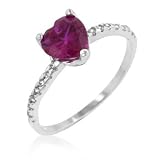 Heart-Shaped Ring with Ruby and Clear Stones - Shiny Rhodium Plating (Sizes 5-10), 5