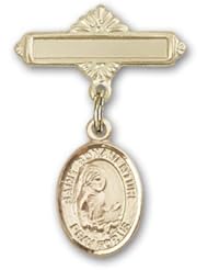 14K Gold Baby Badge with St. Bonaventure Charm and Polished Badge Pin