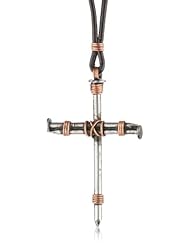 Bob Siemon Nail and Copper Wire Cross Pendant on Leather Cord, 30"