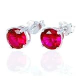 .925 Sterling Silver Ruby Color Cubic Zirconia Stud Earrings 2.00 Carats Total Weight Comes in a Gift Box & Special Pouch