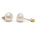 Pair of 9.0-10.0 mm, Button-Shape, White Freshwater Pearl Stud Earrings