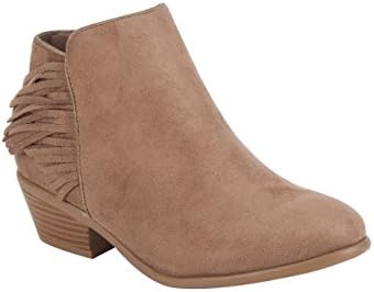 LITTLE DIVA Side Fringe Girls Booties, Taupe, 9