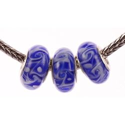 Murano Style Glass Lampwork 925 Bead Fits Pandora Dk Blue with Lt Blue Swirl and White Dots, 14mm (3)