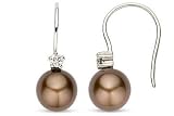 1/4 Carat Diamond and 10-11mm Brown Cultured Tahitian Pearl White Gold Earrings