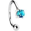 Silver 925 14 Gauge Aqua Austrian Crystal Circular Barbell