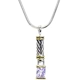 16 Inch Antiqued Two Toned LAVENDAR .5 Carat Cubic Zirconia RECTANGULAR Necklace