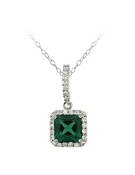 Sterling Silver Created Emerald and Cubic Zirconia Pendant Necklace, 18"