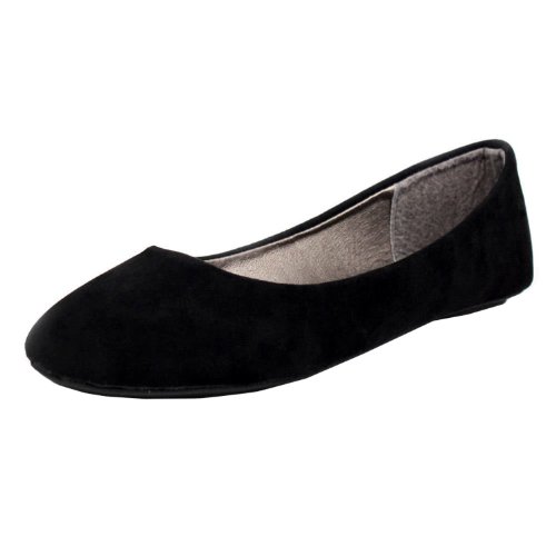 West Blvd Womens BALLET Flats Slip On Shoes Ballerina Slippers, Black Suede, US 10