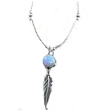 Navajo Necklace with Sterling Silver and Genuine Clear Opal and Featherr Pendant