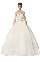 A-line Spaghetti Strap Full Length Lace-Up  Applique Tulle Wedding Dress  with a Chapel Train  With a Bow(s)