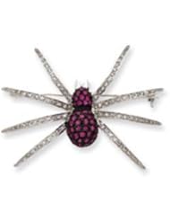 Sterling Silver Black Rhodium Pink CZ Spider Pin
