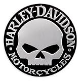 Harley Davidson Skull Tin Sign. Embossed tin sign feature skull graphic and measures 14 diameter. Made in the USA. 99332-08V